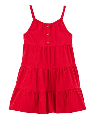 Toddler Textured Knit Tank  Button-Front Dress - Red
