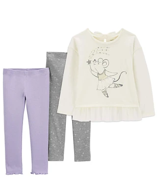 Toddler 3-Piece Peplum Top & Glitter Leggings Set