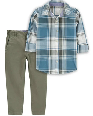 Baby 2-Piece Plaid Button-Front Shirt & Chino Pants Set