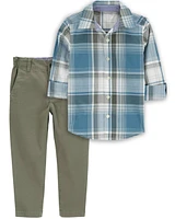 Baby 2-Piece Plaid Button-Front Shirt & Chino Pants Set