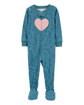 Toddler 1-Piece Heart 100% Snug Fit Cotton Footie Pajamas