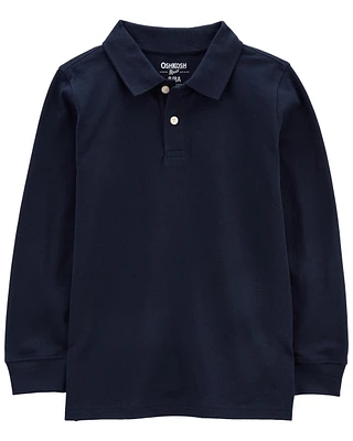 Kid Navy Long-Sleeve Piqué Polo Shirt