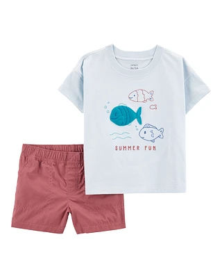 Toddler 2-Piece Fish Summer Fun Tee & Pull-On Shorts Set