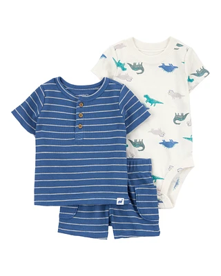 Baby Boy 3-Piece Dinosaur Outfit Set - Blue