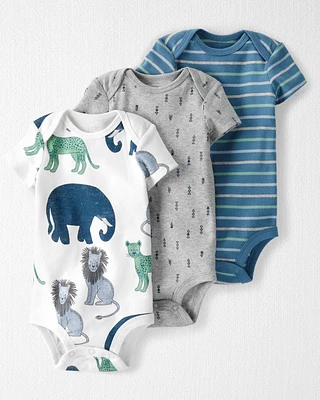 Baby Organic Cotton Rib 3-Pack Wildlife & Striped Bodysuits