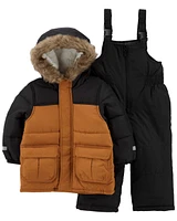 Baby 2-Piece Faux Fur Hooded Snowsuit Set