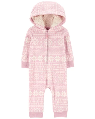 1-Piece Pink Fleece Jumpsuit