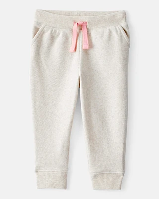 Baby Girl Solid Fleece Drawstring Joggers - Oatmeal