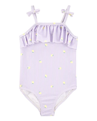 Toddler Girl 1-Piece Striped Lemon Swimsuit - Purple