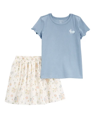 Kid 2-Piece Bunny Floral Skort Outfit Set