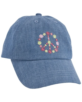 Kid Peace Sign Chambray Baseball Cap