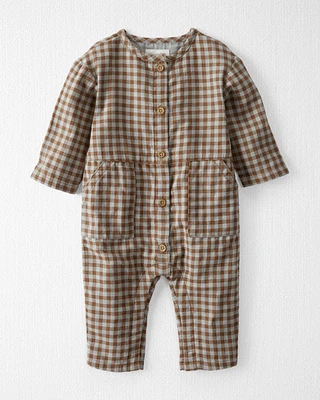 Baby Organic Cotton Gauze Button-Front Jumpsuit Gingham