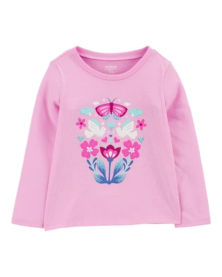 Toddler Butterfly-Print  Long-Sleeve Graphic Tee - Pink