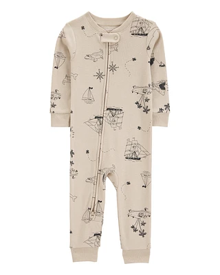 Toddler Boy Pirate Boat Snug Fit Cotton Footless 1-Piece Pajamas - Khaki