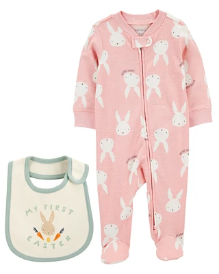 Baby 2-Piece My First Easter Teething Bib & Sleep & Play Pajamas Set