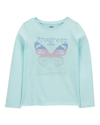 Kid Progress Over Perfection Long-Sleeve Graphic Tee - Blue