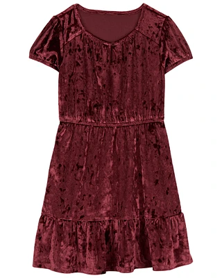 Kid Velour Puff Sleeve Dress