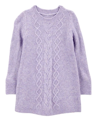 Toddler Long-Sleeve Cable-Knit Sweater Dress - Purple