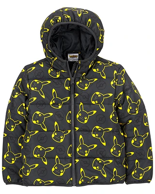 Kid Pikachu Pokémon Puffer Jacket - Black
