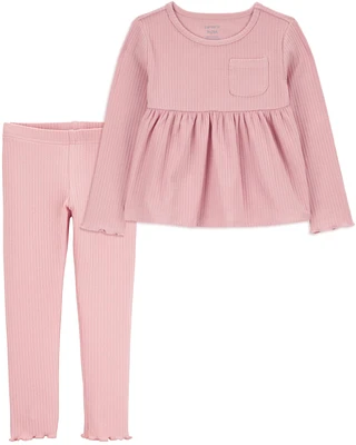 Toddler 2-Piece Long-Sleeve Peplum Top & Ribbed Leggings Set