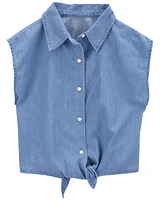 Kid 2-Piece Button-Up Tie-Front Chambray Top & Linen Skort Set