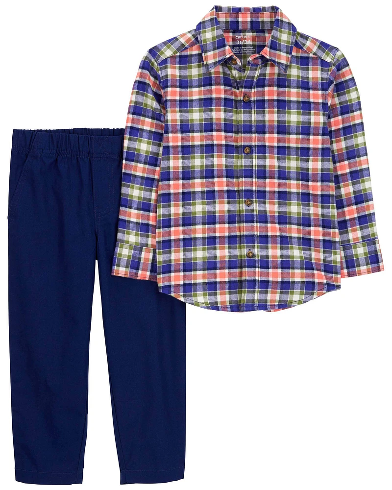 Toddler 2-Piece Plaid Button-Down Shirt & Pant Set