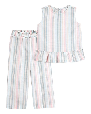 Toddler 2-Piece Striped Sleeveless Fashion Top & Tie-Waist Pants Set