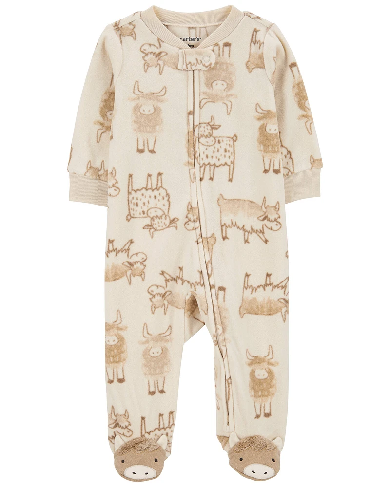 Baby Highland Cow 2-Way Zip Fleece Sleep & Play Pajamas