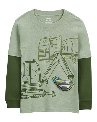 Baby Construction Cotton Blend Long-Sleeve Tee - Green