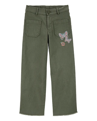 Kid Embroidered Butterfly Wid- Leg Pants