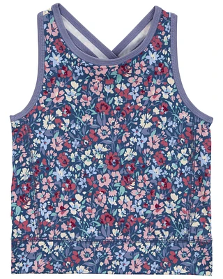 Kid Floral Print Active Criss-Cross Tank