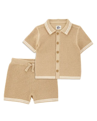 Baby 2-Piece Short-Sleeve Button-Front Sweater & Shorts Set