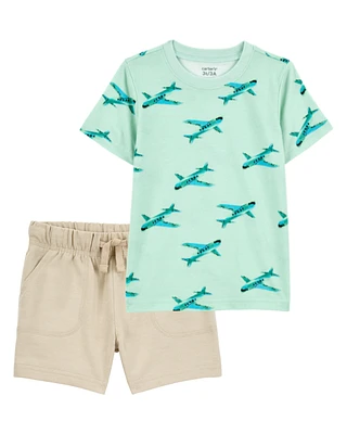 Baby 2-Piece Airplane Print Tee & French Terry Shorts Set