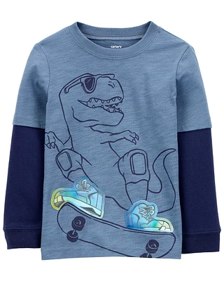 Baby Dinosaur Cotton Blend Long-Sleeve Tee - Blue