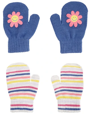 Toddler 2-Pack Striped Flower Gripper Mittens