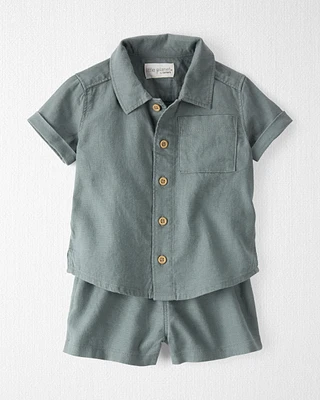 Baby 2-Piece Linen Button-Down Shirt and Shorts Set