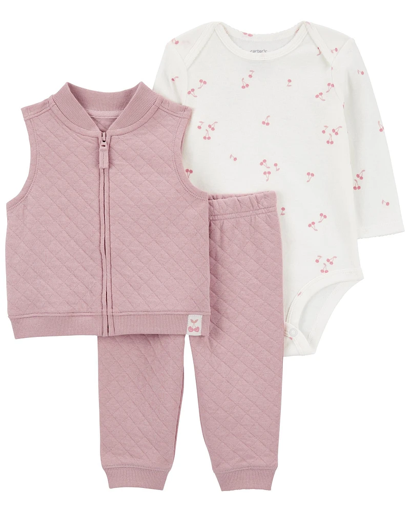 Baby 3-Piece Quilted Little Vest Set