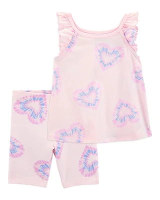Toddler 2-Piece Heart Vintage Tank & Bike Shorts Set - Pink