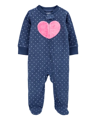 Baby Heart Fleece Zip-Up Footie Sleep & Play Pajamas