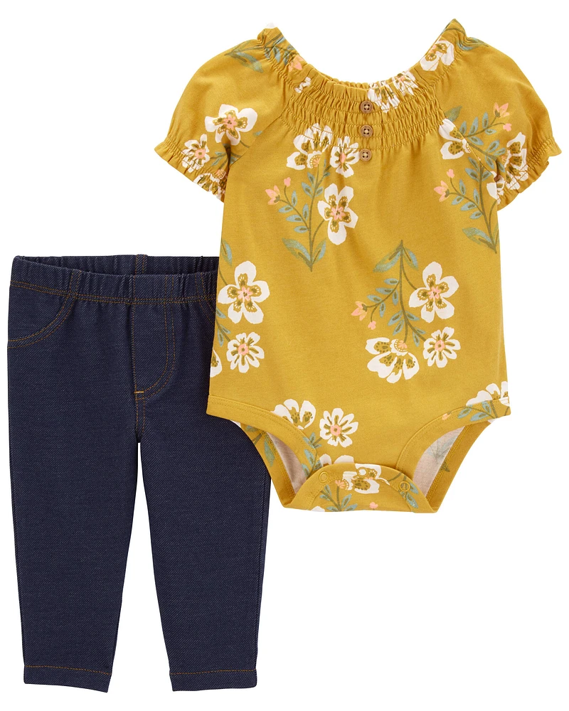 Baby 2-Piece Floral Bodysuit Pant Set