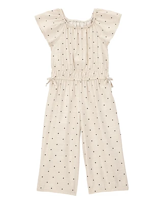 Toddler Polka Dot Short-Sleeve Jumpsuit - Tan