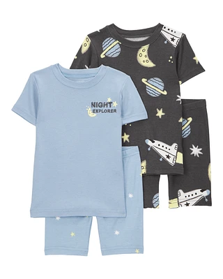 Toddler Space Print Snug Fit Cotton 4-Piece Pajamas