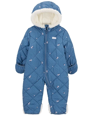 Baby Floral Print Sherpa-Lined Snowsuit