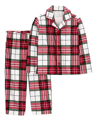 Toddler 2-Piece Plaid Fleece Coat Style Pajamas