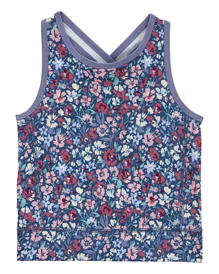 Kid Floral Print Active Criss-Cross Tank