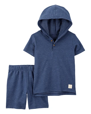 Baby 2-Piece Hooded Henley & Short Set - Navy