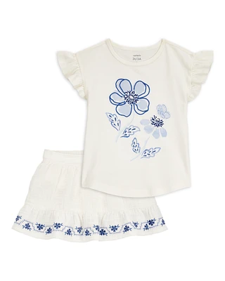 Baby 2-Piece Fashion Top & Embroidered Gauze Skort Set