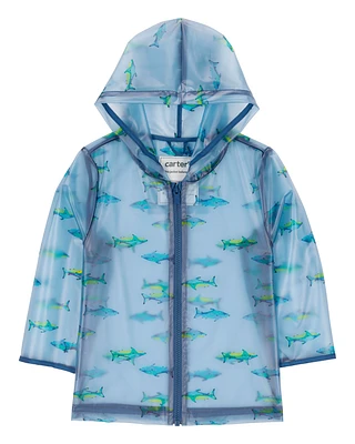 Toddler Shark Translucent Rain Jacket - Blue