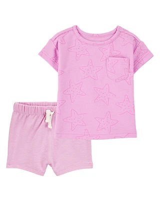 Baby 2-Piece Pocket Tee & Pull-On Slub Jersey Shorts Set - Pink