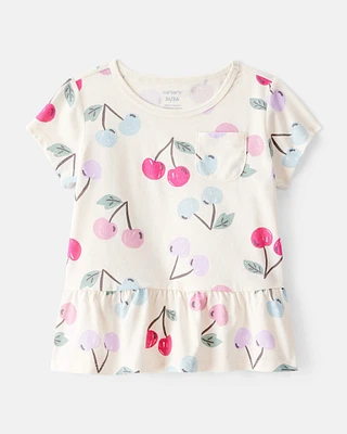 Toddler Girl Cherry Print Short-Sleeve Peplum Top - White